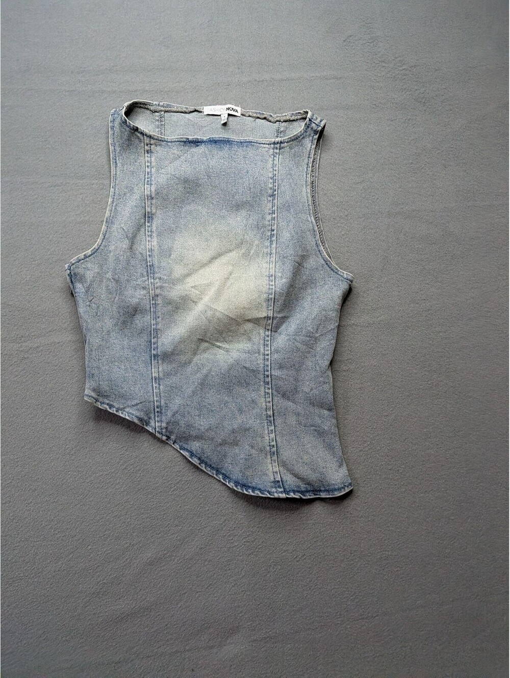 Fashion Nova Tank Top Womens S Blue Denim Asymmetrical Hem Side Zip Cropped